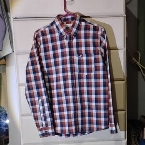 Hollister Men’s Long-Sleeve Plaid Button-Down Shirt – Blue, Red & White